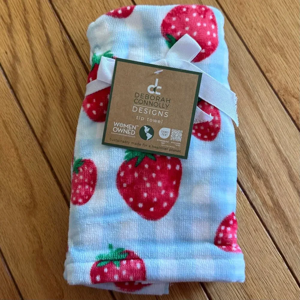 NWT Deborah Connolly Designs Strawberry Tip Towel | Women-Owned OEKO-TEX Summer